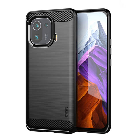 MOFI Brushed Design Carbon Fiber TPU Phone Case Cover for Xiaomi Mi 11 Pro