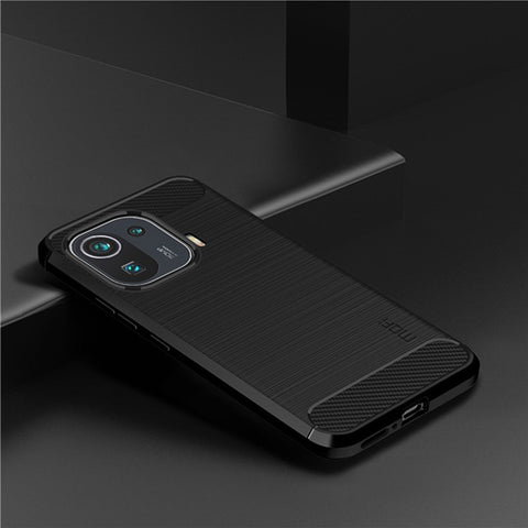 MOFI Brushed Design Carbon Fiber TPU Phone Case Cover for Xiaomi Mi 11 Pro