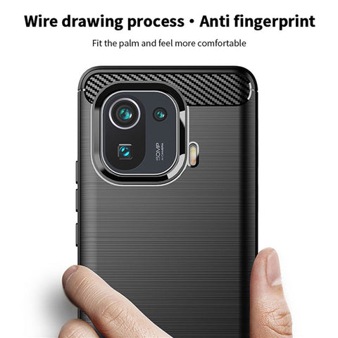 MOFI Brushed Design Carbon Fiber TPU Phone Case Cover for Xiaomi Mi 11 Pro