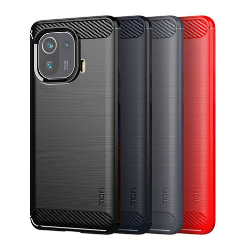 MOFI Brushed Design Carbon Fiber TPU Phone Case Cover for Xiaomi Mi 11 Pro
