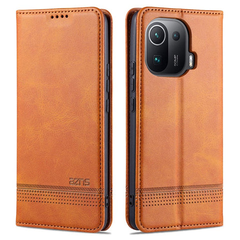 AZNS Auto-absorbed Magnetic Leather Case Stand Wallet Phone Shell for Xiaomi Mi 11 Pro