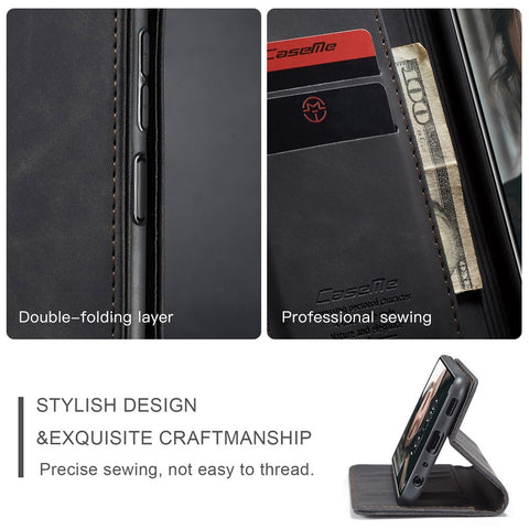 CASEME 013 Series Simple Design Automatic Suction Leather Wallet Stand Case for Xiaomi Redmi Note 10 4G / Note 10S / Poco M5s 4G