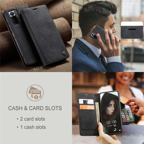 CASEME 013 Series Brief Design Automatic Suction Leather Wallet Case for Xiaomi Redmi Note 10 Pro 4G (India)/(Global)/Note 10 Pro Max