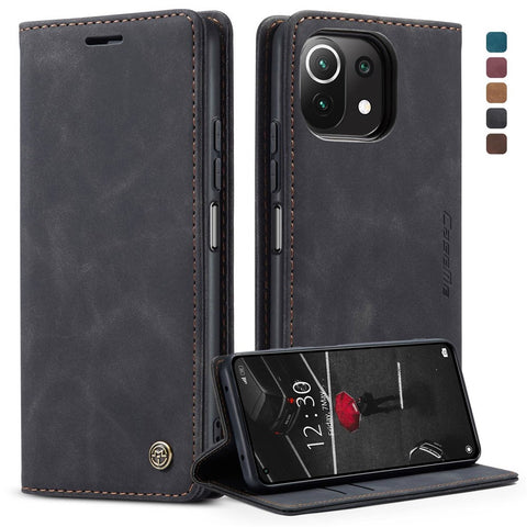 CASEME 013 Series Automatic Suction Simple Design Leather Wallet Case for Xiaomi Mi 11 Lite 4G / 5G / 11 Lite 5G NE