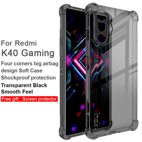 IMAK Full-Coverage Shock-Proof Sheer Flexible TPU Case with High Transparency Screen Protector for Xiaomi Redmi K40 Gaming