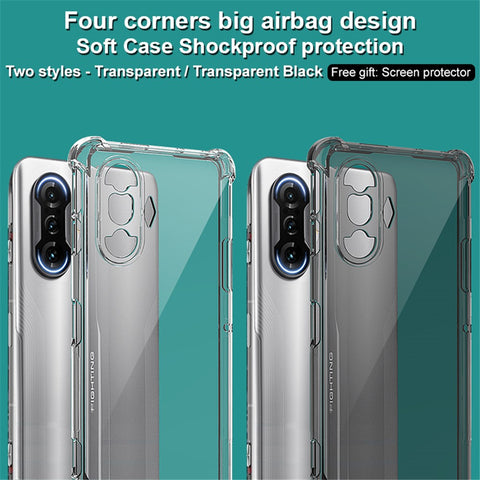 IMAK Full-Coverage Shock-Proof Sheer Flexible TPU Case with High Transparency Screen Protector for Xiaomi Redmi K40 Gaming