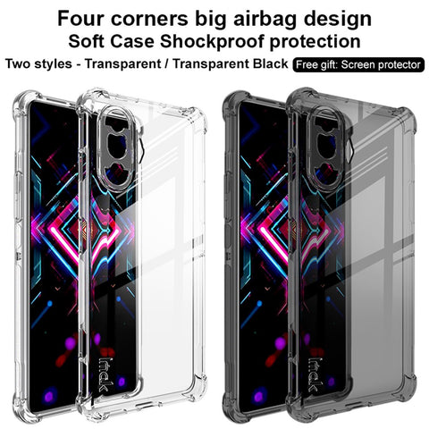 IMAK Full-Coverage Shock-Proof Sheer Flexible TPU Case with High Transparency Screen Protector for Xiaomi Redmi K40 Gaming