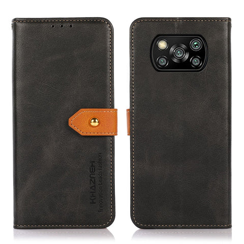 KHAZNEH Golden Magnetic Clasp Design Dual Color Leather Wallet Phone Case with Stand for Xiaomi Poco X3/Poco X3 Pro/Poco X3 NFC