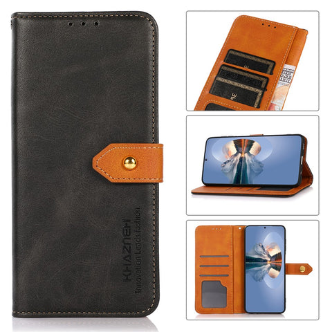 KHAZNEH Golden Magnetic Clasp Design Dual Color Leather Wallet Phone Case with Stand for Xiaomi Poco X3/Poco X3 Pro/Poco X3 NFC