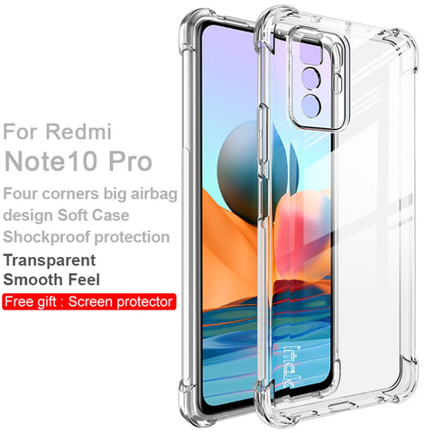 IMAK Full Body Protection Soft TPU Shockproof Protective Transparent Bumper Cover with Screen Protector Film for Xiaomi Redmi Note 10 Pro 5G (China) / Poco X3 GT