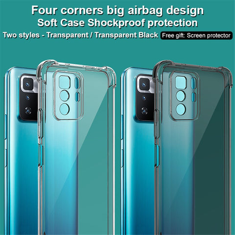 IMAK Full Body Protection Soft TPU Shockproof Protective Transparent Bumper Cover with Screen Protector Film for Xiaomi Redmi Note 10 Pro 5G (China) / Poco X3 GT