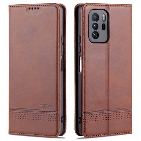 AZNS All-round Wallet Case Auto-absorbed Magnetic Leather Phone Stand Shell for Xiaomi Redmi Note 10 Pro 5G