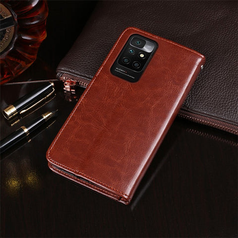 IDEWEI Crazy Horse Texture Full Body Protection Wallet Stand Folio Flip Leather Case for Xiaomi Redmi 10 4G (2021)/10 Prime/10 2022 4G/Note 11 4G (MediaTek)