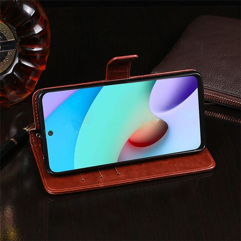 IDEWEI Crazy Horse Texture Full Body Protection Wallet Stand Folio Flip Leather Case for Xiaomi Redmi 10 4G (2021)/10 Prime/10 2022 4G/Note 11 4G (MediaTek)