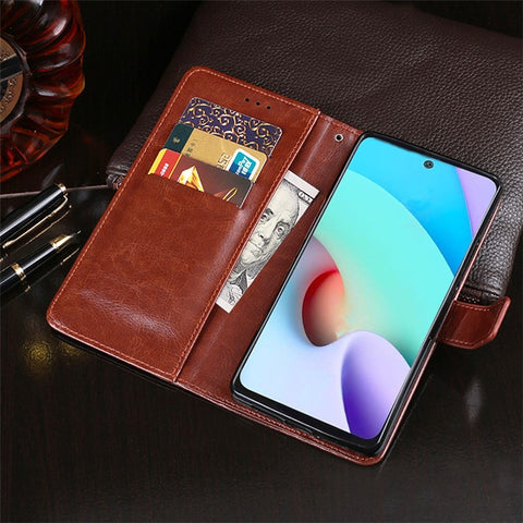 IDEWEI Crazy Horse Texture Full Body Protection Wallet Stand Folio Flip Leather Case for Xiaomi Redmi 10 4G (2021)/10 Prime/10 2022 4G/Note 11 4G (MediaTek)