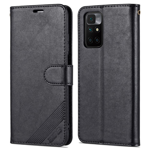 AZNS for Xiaomi Redmi 10 4G (2021)/Redmi 10 Prime/Redmi 10 2022 4G/Redmi Note 11 4G (MediaTek) PU Leather Anti-Drop Dual-Sided Magnetic Clasp Wallet Holder Design Phone Case