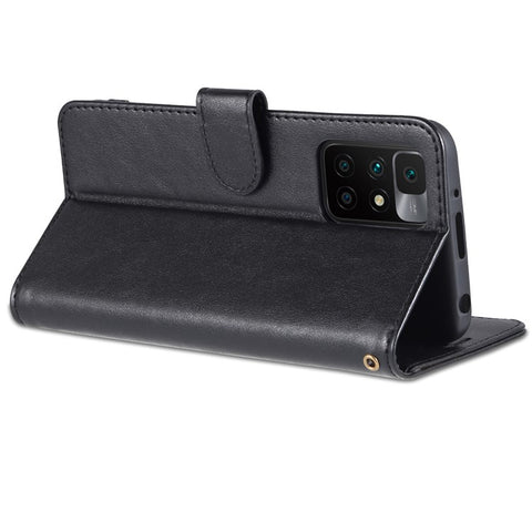 AZNS for Xiaomi Redmi 10 4G (2021)/Redmi 10 Prime/Redmi 10 2022 4G/Redmi Note 11 4G (MediaTek) PU Leather Anti-Drop Dual-Sided Magnetic Clasp Wallet Holder Design Phone Case