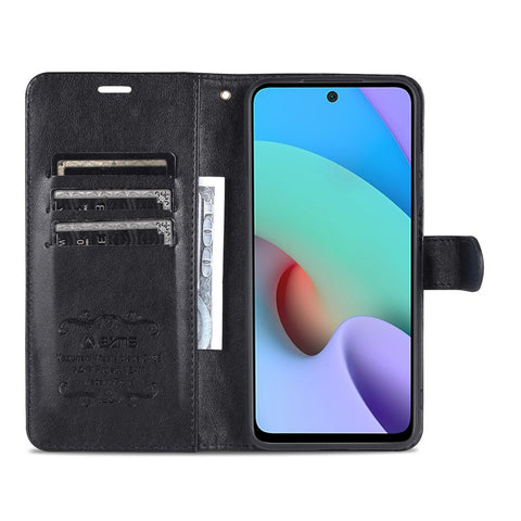 AZNS for Xiaomi Redmi 10 4G (2021)/Redmi 10 Prime/Redmi 10 2022 4G/Redmi Note 11 4G (MediaTek) PU Leather Anti-Drop Dual-Sided Magnetic Clasp Wallet Holder Design Phone Case