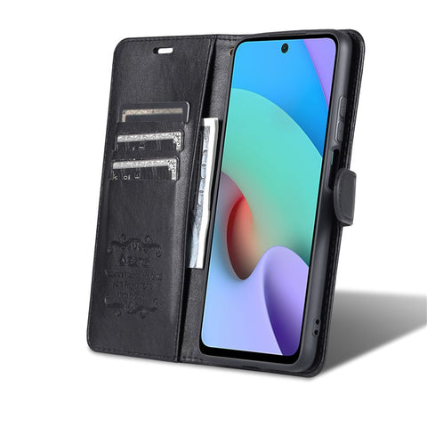 AZNS for Xiaomi Redmi 10 4G (2021)/Redmi 10 Prime/Redmi 10 2022 4G/Redmi Note 11 4G (MediaTek) PU Leather Anti-Drop Dual-Sided Magnetic Clasp Wallet Holder Design Phone Case