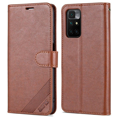 AZNS for Xiaomi Redmi 10 4G (2021)/Redmi 10 Prime/Redmi 10 2022 4G/Redmi Note 11 4G (MediaTek) PU Leather Anti-Drop Dual-Sided Magnetic Clasp Wallet Holder Design Phone Case
