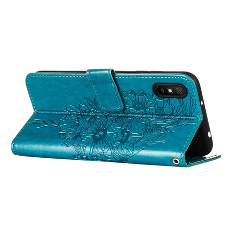 Butterfly Flower Pattern Imprinted PU Leather Wallet Stand Flip Case with Carrying Strap for Xiaomi Redmi 9A / 9i (India) / 9AT