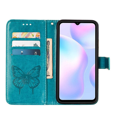 Butterfly Flower Pattern Imprinted PU Leather Wallet Stand Flip Case with Carrying Strap for Xiaomi Redmi 9A / 9i (India) / 9AT
