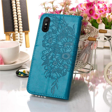 Butterfly Flower Pattern Imprinted PU Leather Wallet Stand Flip Case with Carrying Strap for Xiaomi Redmi 9A / 9i (India) / 9AT