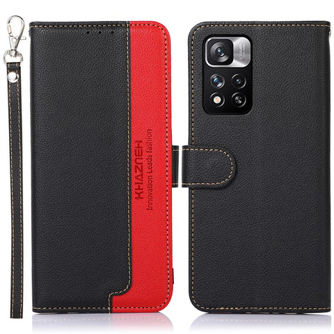 KHAZNEH RFID Litchi Blocking Texture Phone Shell Well-protected Anti-theft Swiping Leather Cover with Stand Wallet for Xiaomi Redmi Note 11 Pro 5G (China) (MediaTek)/11 Pro+ 5G