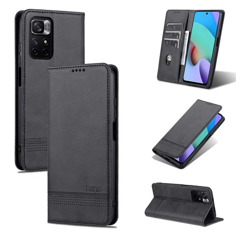 AZNS Auto-absorbed Wallet Design PU Leather Shockproof Phone Stand Cover Case for Xiaomi Redmi Note 11 5G (China) (MediaTek)/Poco M4 Pro 5G
