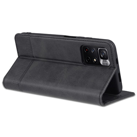 AZNS Auto-absorbed Wallet Design PU Leather Shockproof Phone Stand Cover Case for Xiaomi Redmi Note 11 5G (China) (MediaTek)/Poco M4 Pro 5G