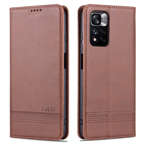 AZNS Anti-fall Well-protected Auto-absorbed Wallet Design PU Leather Phone Stand Cover Case for Xiaomi Redmi Note 11 Pro 5G (China) (MediaTek)/11 Pro+ 5G