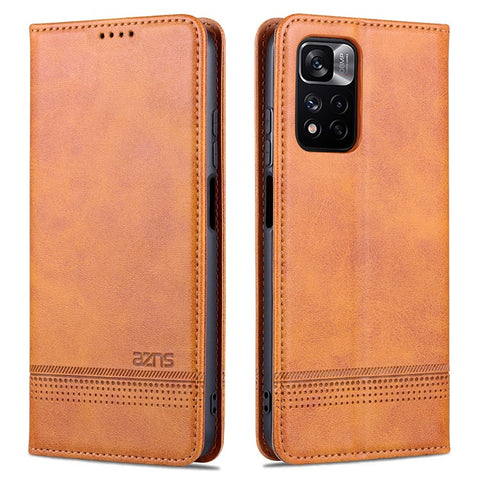 AZNS Anti-fall Well-protected Auto-absorbed Wallet Design PU Leather Phone Stand Cover Case for Xiaomi Redmi Note 11 Pro 5G (China) (MediaTek)/11 Pro+ 5G