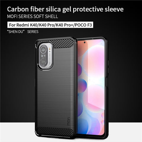 MOFI Brushed Carbon Fiber Design Case Shockproof Light Slim Soft TPU Cover for Xiaomi Redmi K40/K40 Pro/K40 Pro+/Mi 11i/Poco F3