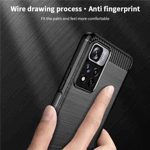 MOFI Shockproof Carbon Fiber Brushed Texture TPU Phone Case for Xiaomi Redmi Note 11 Pro+ 5G/Redmi Note 11 Pro 5G (China) (MediaTek)