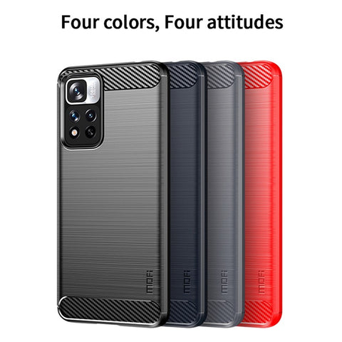 MOFI Shockproof Carbon Fiber Brushed Texture TPU Phone Case for Xiaomi Redmi Note 11 Pro+ 5G/Redmi Note 11 Pro 5G (China) (MediaTek)