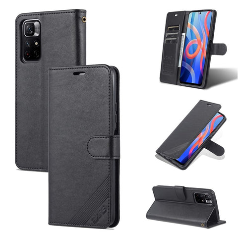 AZNS for Xiaomi Redmi Note 11 5G (China) (MediaTek)/Note 11T 5G/Note 11S 5G PU Leather Anti-Drop Dual-Sided Magnetic Clasp Wallet Holder Design Phone Case