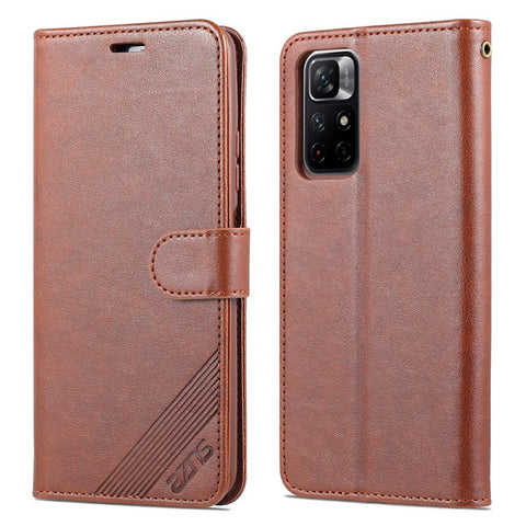 AZNS for Xiaomi Redmi Note 11 5G (China) (MediaTek)/Note 11T 5G/Note 11S 5G PU Leather Anti-Drop Dual-Sided Magnetic Clasp Wallet Holder Design Phone Case