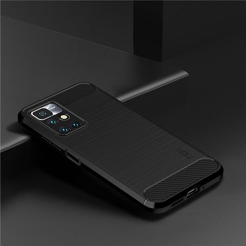 MOFI Brushed Carbon Fiber Surface Soft TPU Cover Phone Back Case for Xiaomi Redmi Note 11 4G (MediaTek)/10 4G (2021)/10 2022 4G/10 Prime