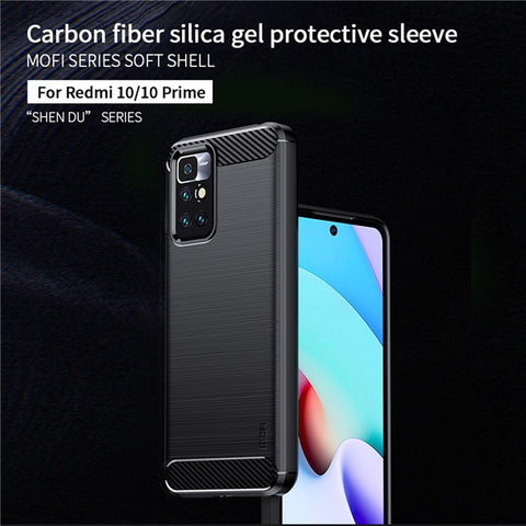 MOFI Brushed Carbon Fiber Surface Soft TPU Cover Phone Back Case for Xiaomi Redmi Note 11 4G (MediaTek)/10 4G (2021)/10 2022 4G/10 Prime