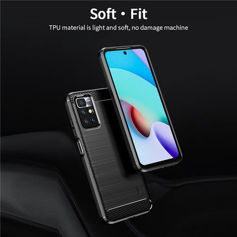 MOFI Brushed Carbon Fiber Surface Soft TPU Cover Phone Back Case for Xiaomi Redmi Note 11 4G (MediaTek)/10 4G (2021)/10 2022 4G/10 Prime