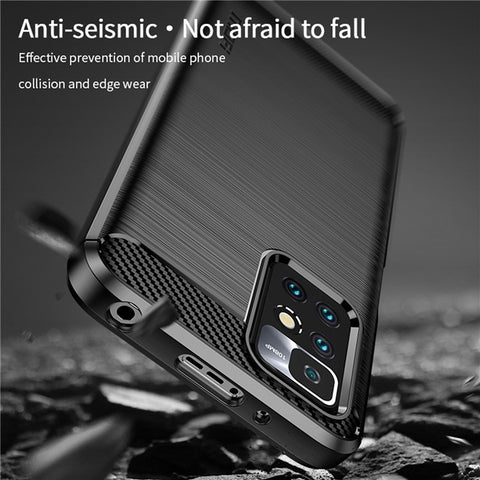 MOFI Brushed Carbon Fiber Surface Soft TPU Cover Phone Back Case for Xiaomi Redmi Note 11 4G (MediaTek)/10 4G (2021)/10 2022 4G/10 Prime