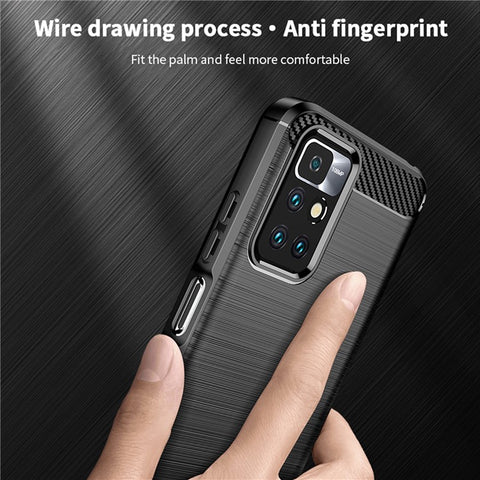 MOFI Brushed Carbon Fiber Surface Soft TPU Cover Phone Back Case for Xiaomi Redmi Note 11 4G (MediaTek)/10 4G (2021)/10 2022 4G/10 Prime