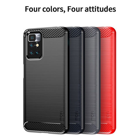 MOFI Brushed Carbon Fiber Surface Soft TPU Cover Phone Back Case for Xiaomi Redmi Note 11 4G (MediaTek)/10 4G (2021)/10 2022 4G/10 Prime