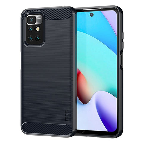 MOFI Brushed Carbon Fiber Surface Soft TPU Cover Phone Back Case for Xiaomi Redmi Note 11 4G (MediaTek)/10 4G (2021)/10 2022 4G/10 Prime
