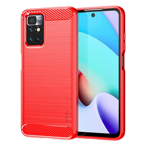 MOFI Brushed Carbon Fiber Surface Soft TPU Cover Phone Back Case for Xiaomi Redmi Note 11 4G (MediaTek)/10 4G (2021)/10 2022 4G/10 Prime