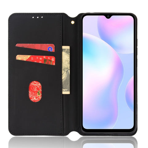 Foldable Stand 3D Rhombus Pattern Auto Closure Magnetic Leather Case Wallet Phone Cover for Xiaomi Redmi 9A/Redmi 9AT/Redmi 9i