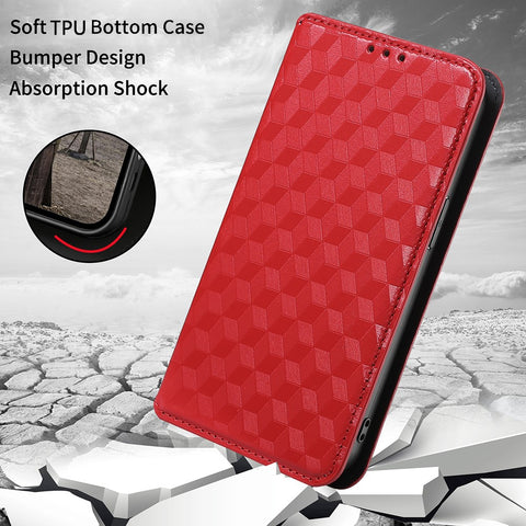 Foldable Stand 3D Rhombus Pattern Auto Closure Magnetic Leather Case Wallet Phone Cover for Xiaomi Redmi 9A/Redmi 9AT/Redmi 9i
