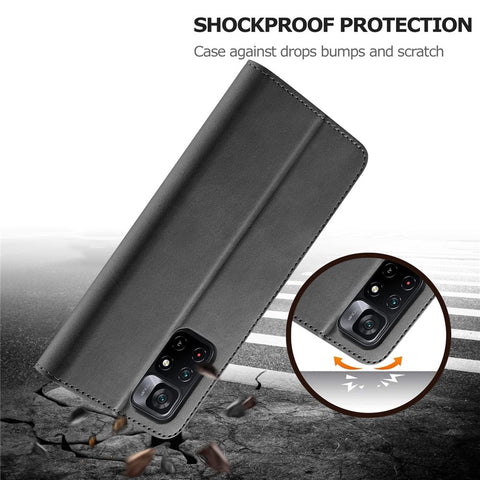 LC.IMEEKE PU Leather Foldable Stand Phone Case Flip Cover with Wallet Design for Xiaomi Redmi Note 11 5G (China) (MediaTek)/Redmi Note 11T 5G/Redmi Note 11S 5G