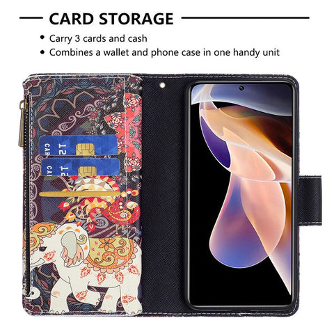 Pattern Printing PU Leather Zipper Wallet Case Stand Cover for Xiaomi Redmi Note 11 Pro 5G (China) (Mediatek) / Note 11 Pro+ 5G
