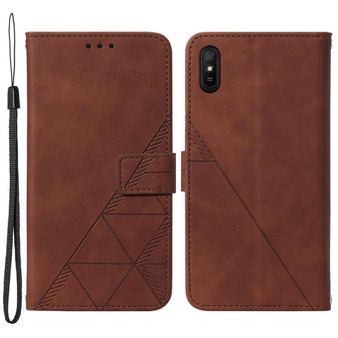 PB2 Series Stylish Imprinting Lines PU Leather Flip Wallet Case Stand Phone Covering Shell for Xiaomi Redmi 9AT / Redmi 9i / Redmi 9A